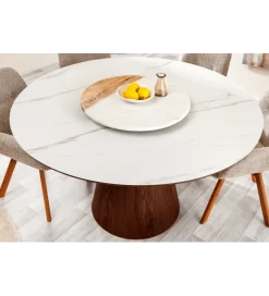 Stół UNIQUE 120 cm drewno orzecha biały ceramiczny blat