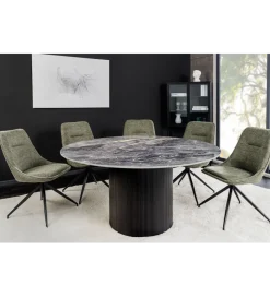 Stół UNIQUE 120 cm okrągły ceramiczny blat efekt czarny marmur