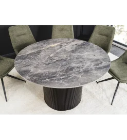 Stół UNIQUE 120 cm okrągły ceramiczny blat efekt czarny marmur