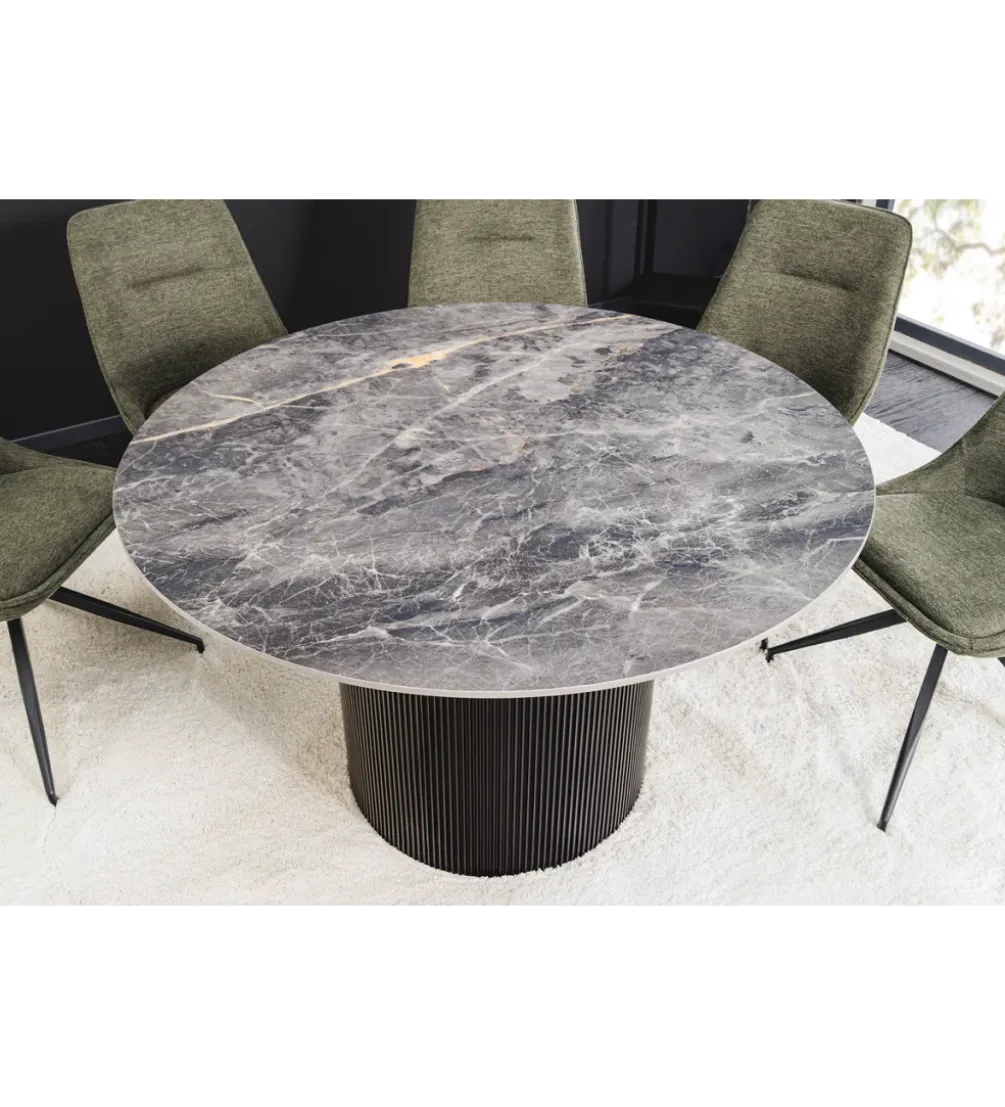 Stół UNIQUE 120 cm okrągły ceramiczny blat efekt czarny marmur