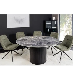 Stół UNIQUE 120 cm okrągły ceramiczny blat efekt czarny marmur