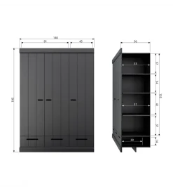 Szafa DRAWER 195 x 140 cm drewno sosna czarna