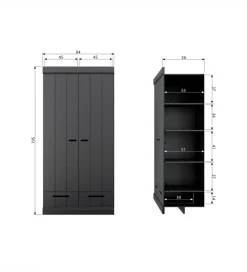 Szafa DRAWER 195 x 94 cm drewno sosna czarna