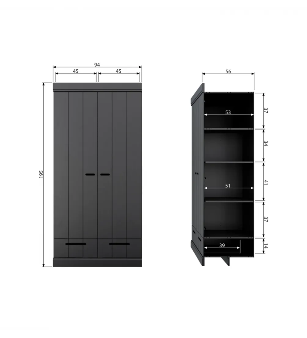 Szafa DRAWER 195 x 94 cm drewno sosna czarna