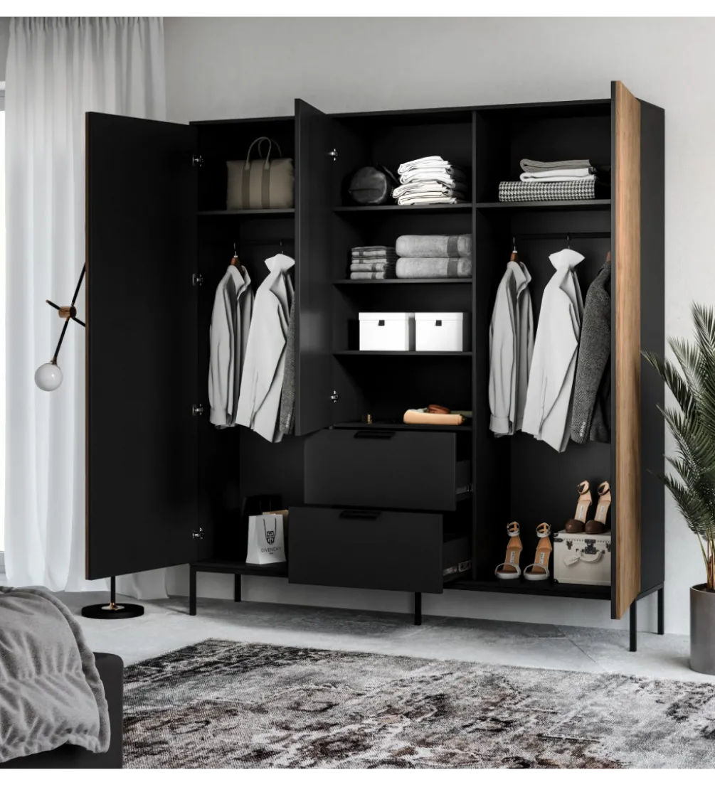 Szafa MEORATI 200 cm czarny mat/dąb artisan