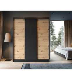 Szafa przesuwna Esville III 180 cm w optyce Dąb artisan/Czarny mat