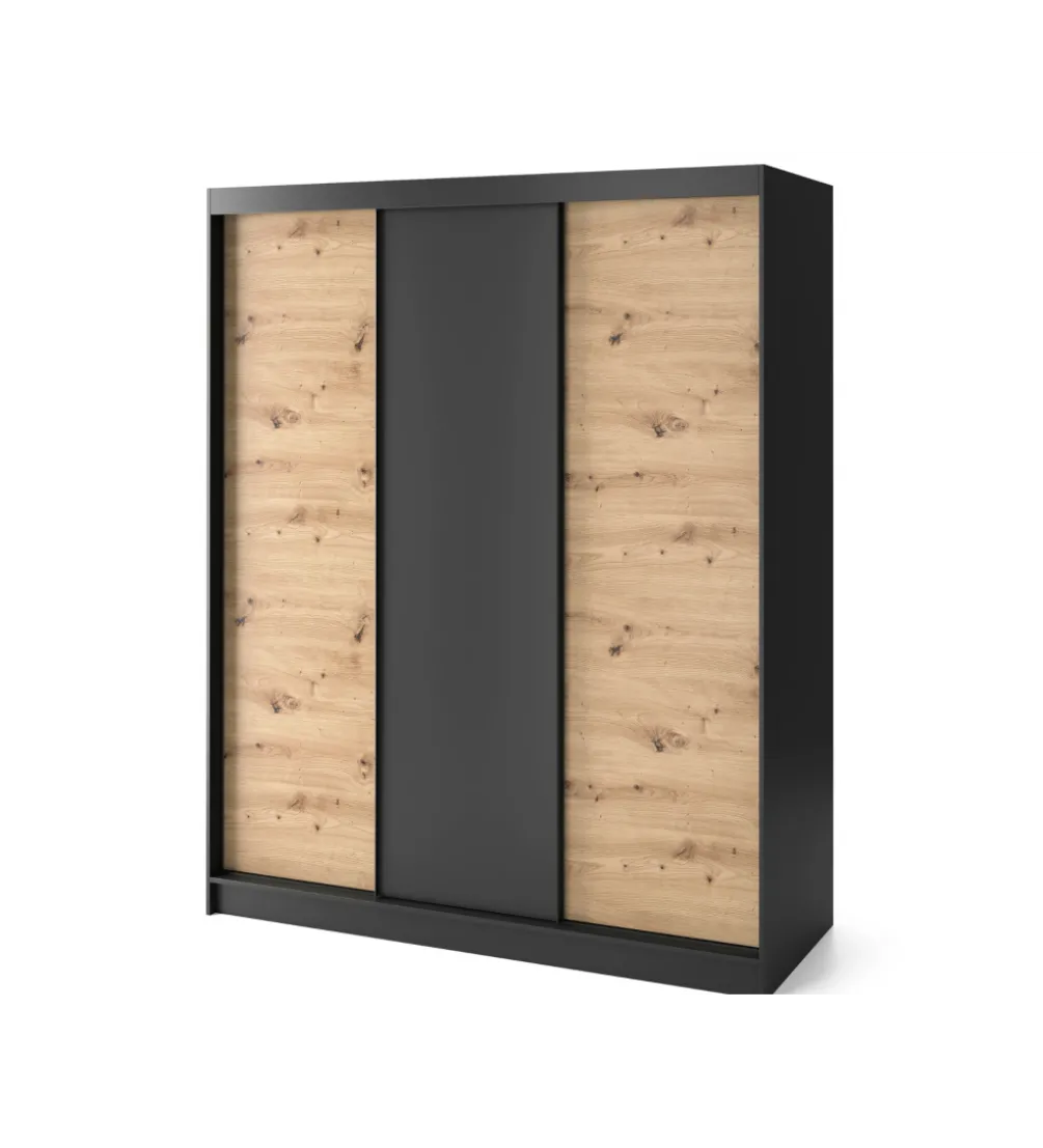 Szafa przesuwna Esville III 180 cm w optyce Dąb artisan/Czarny mat