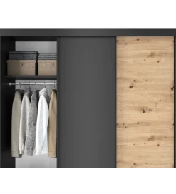 Szafa przesuwna Esville III 180 cm w optyce Dąb artisan/Czarny mat