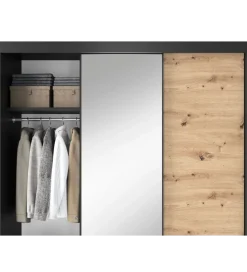 Szafa przesuwna Esville III z lustrem 180 cm w optyce Dąb artisan/Czarny mat