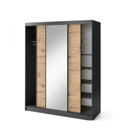 Szafa przesuwna Esville III z lustrem 180 cm w optyce Dąb artisan/Czarny mat