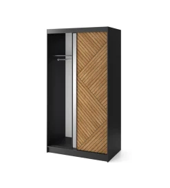 Szafa przesuwna Marrphy II 120 cm z lustrem czarny/dąb caramel
