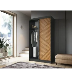 Szafa przesuwna Marrphy II 120 cm z lustrem czarny/dąb caramel