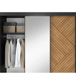 Szafa przesuwna Marrphy III z lustrem 180 cm czarny/dąb caramel