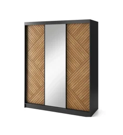 Szafa przesuwna Marrphy III z lustrem 180 cm czarny/dąb caramel