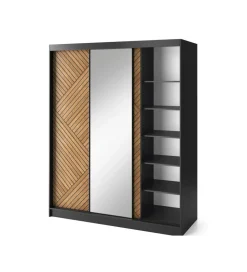 Szafa przesuwna Marrphy III z lustrem 180 cm czarny/dąb caramel