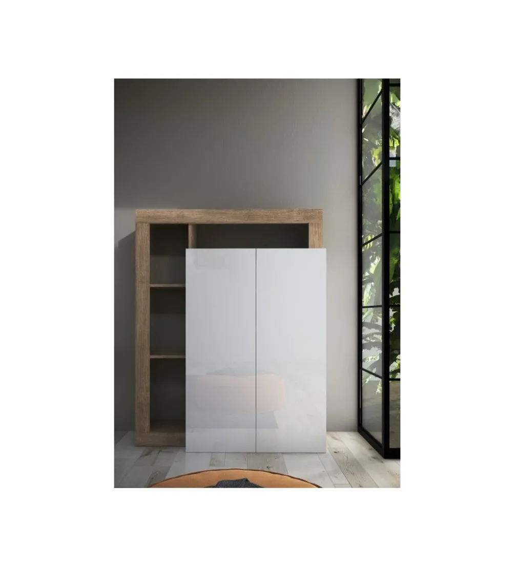 Szafka na buty HAMBURG biała z dodatkiem koloru dąb Cadiz