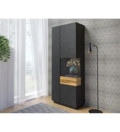 Witryna SILKE 80 Cm Antracytowa Z Dodatkiem Koloru Dąb Wotan