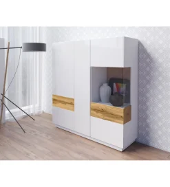 Witryna SILKE 130 cm biała z dodatkiem koloru Dąb Wotan
