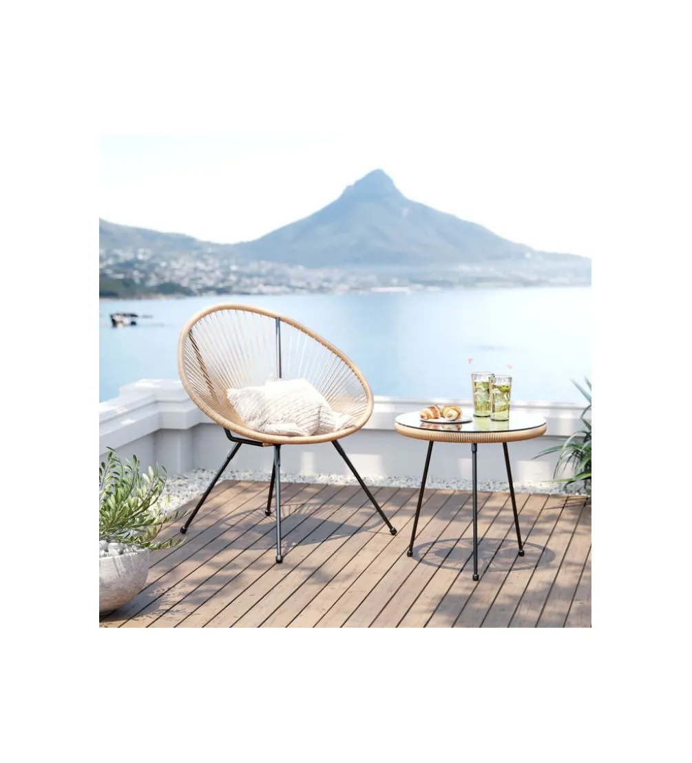 Zestaw 2 ACAPULCO naturalny fotel i stolik