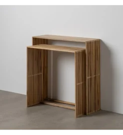 Zestaw 2 konsol BELLAMONTE 85 cm 75 cm drewno teak
