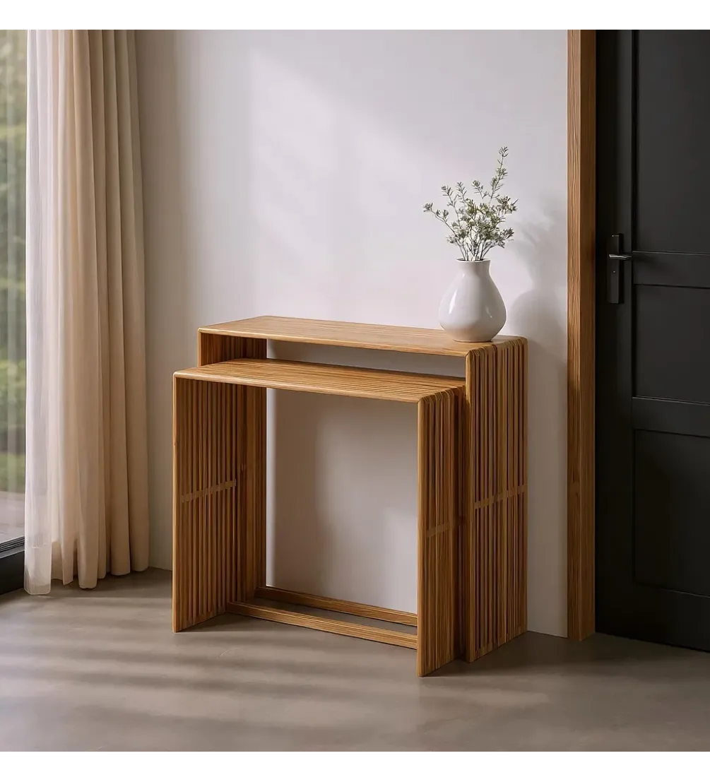 Zestaw 2 konsol BELLAMONTE 85 cm 75 cm drewno teak