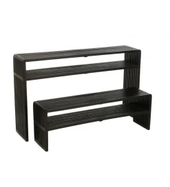 Zestaw 2 konsol SHELFY 130 i 118 cm drewno teak czarna