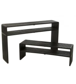 Zestaw 2 konsol SHELFY 130 i 118 cm drewno teak czarna