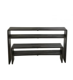 Zestaw 2 konsol SHELFY 130 i 118 cm drewno teak czarna