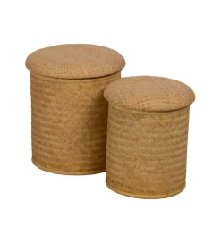 Zestaw 2 puf BROGLA z schowkiem 40 cm 35 cm ratan
