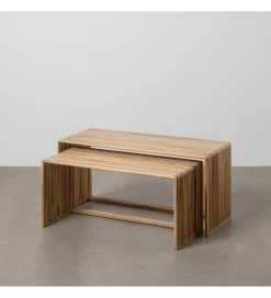 Zestaw 2 stolików kawowych BELLAMONTE 85 cm 75 cm drewno teak
