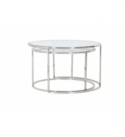 Zestaw 2 stolików kawowych DUARTE 65 cm 75 cm szklane niklowane