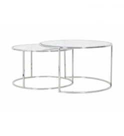 Zestaw 2 stolików kawowych DUARTE 65 cm 75 cm szklane niklowane