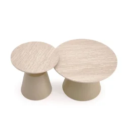 Zestaw 2 stolików kawowych ZURICH 70 cm 50 cm blat trawertyn podstawa kaszmir